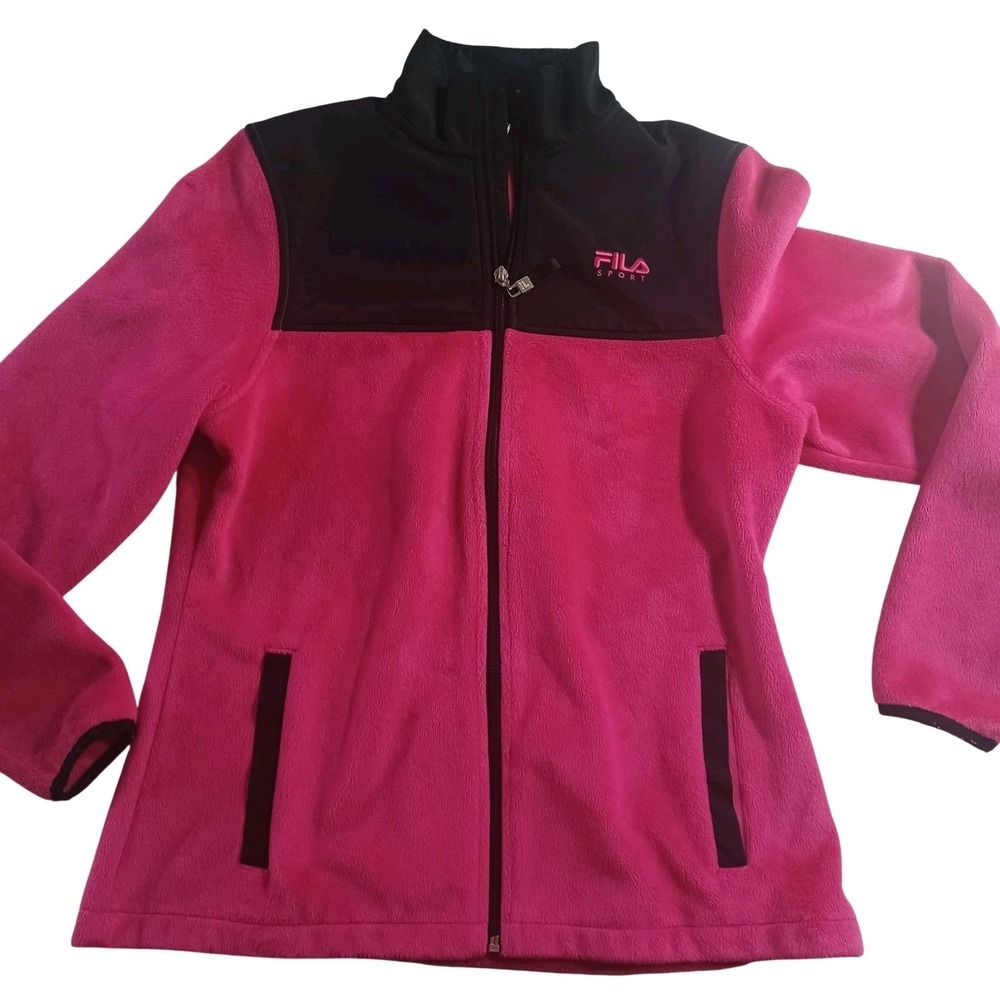 Fila Sport Jacket Womens S Pink Black Full Zip Fleece Mock Neck Warm‎ Pockets